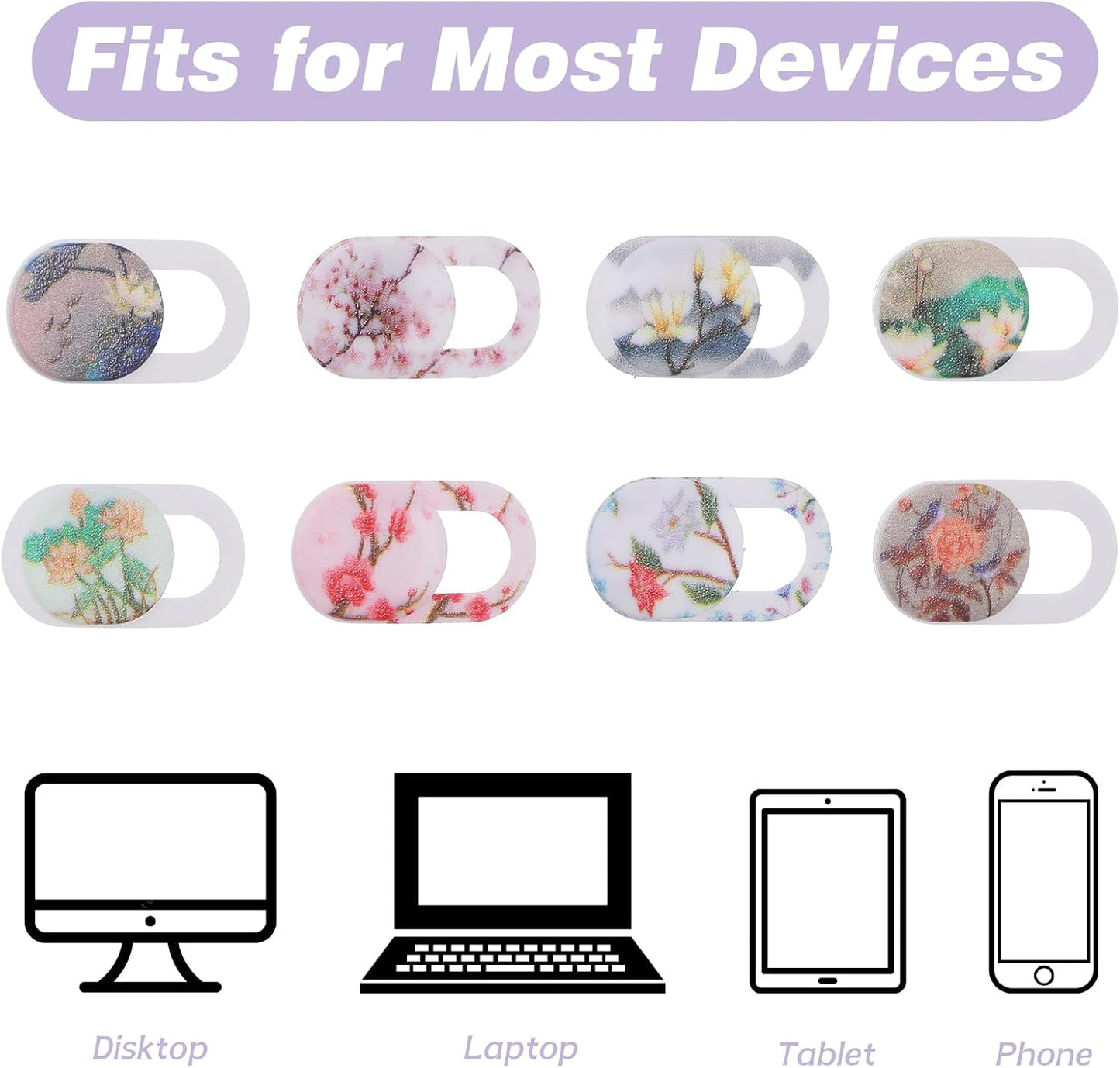 Yuanchu 8PCS 0.03in Webcam Cover Slide,Flower Pattern Thin Phone Camera Cover Laptop Computer Camera Cover Slide