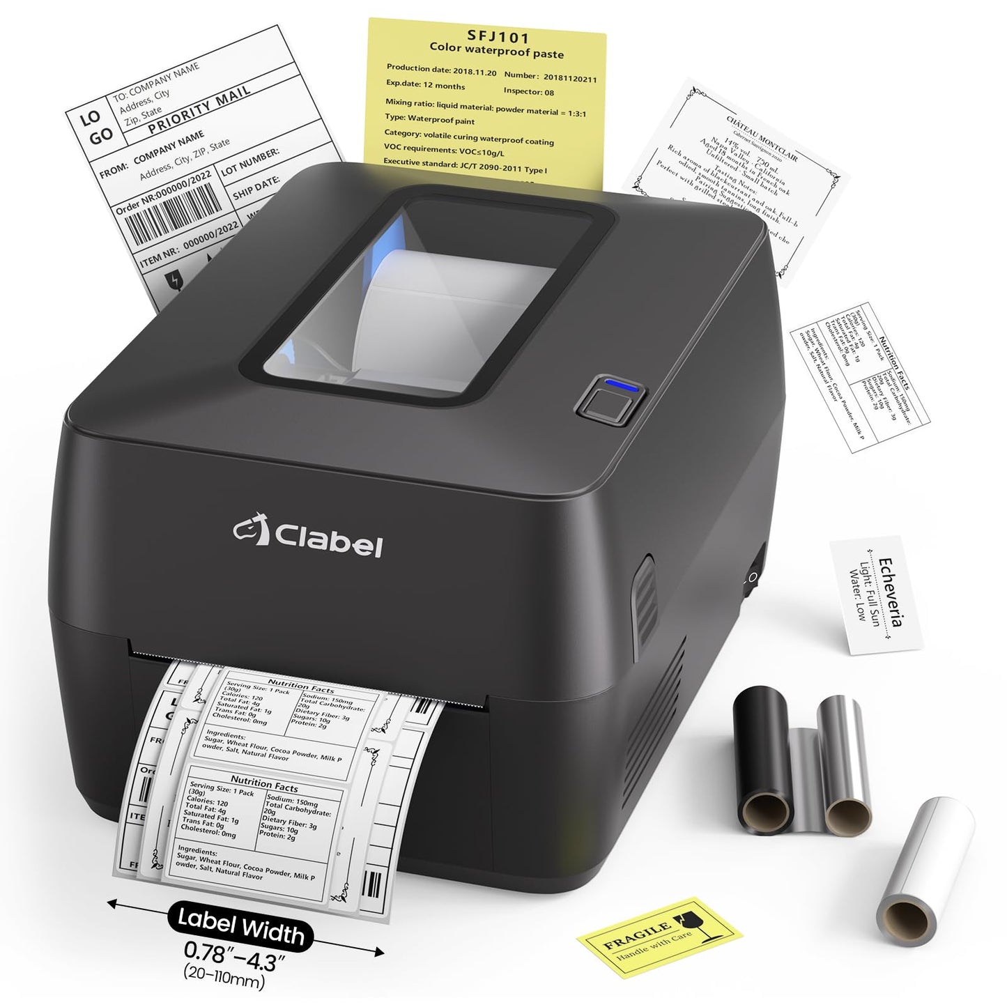 Thermal Transfer Label Printer- Bluetooth 4x6 Shipping Printer for Small Business, Warehouse, Retail and Office, Barcode Maker for Asset Tracking, Inventory and Logistics, Compatible with Phone and PC