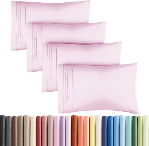 King Pillow Cases by [Brand Name] - Ultra Soft Hotel Quality Covers | Cozy, Wrinkle-Free & Fade Resistant - 4 Piece Set in Light Pink