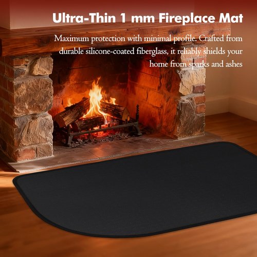 Fireplace Mat, 31.5x19.7in Fireplace Rugs Fireproof, Thin Hearth Pads for Wood Stove Indoor Outdoor, Fireproof Mat Protects Floors Carpets from Sparks Embers, Black