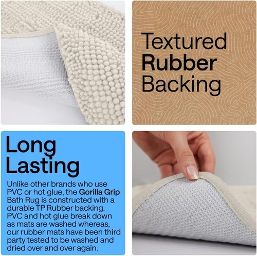 GORILLA GRIP Bath Rug Mat - Soft Absorbent Chenille | Quick Dry Microfiber, 44x26, Ivory Cream
