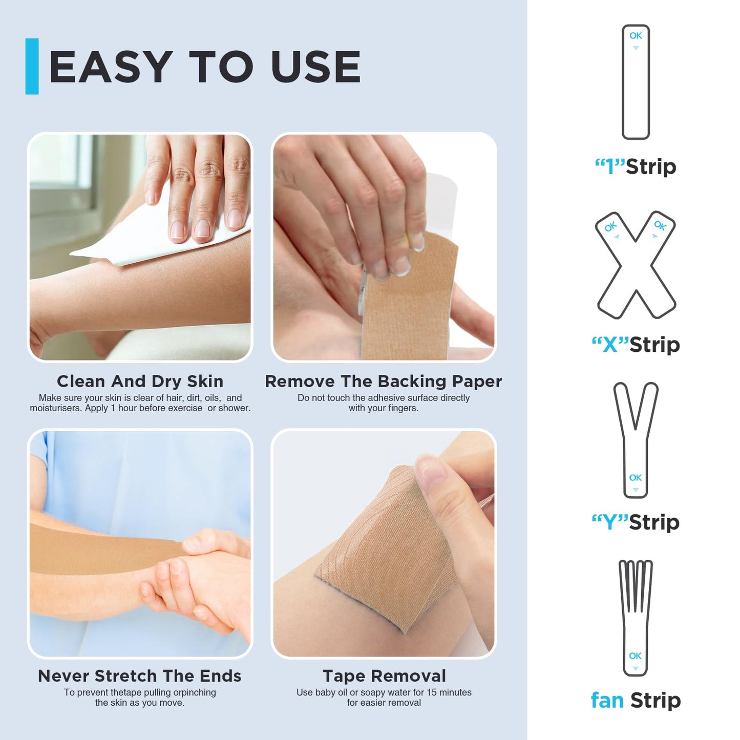 OK TAPE Kinesiology Tape Pre Cut Strips Bulk (100 PCS),Elastic Cotton Latex Free Hypoallergenic Athletic Tape Roll for Muscle Joint Knee,Waterproof 2in×10in/PCS
