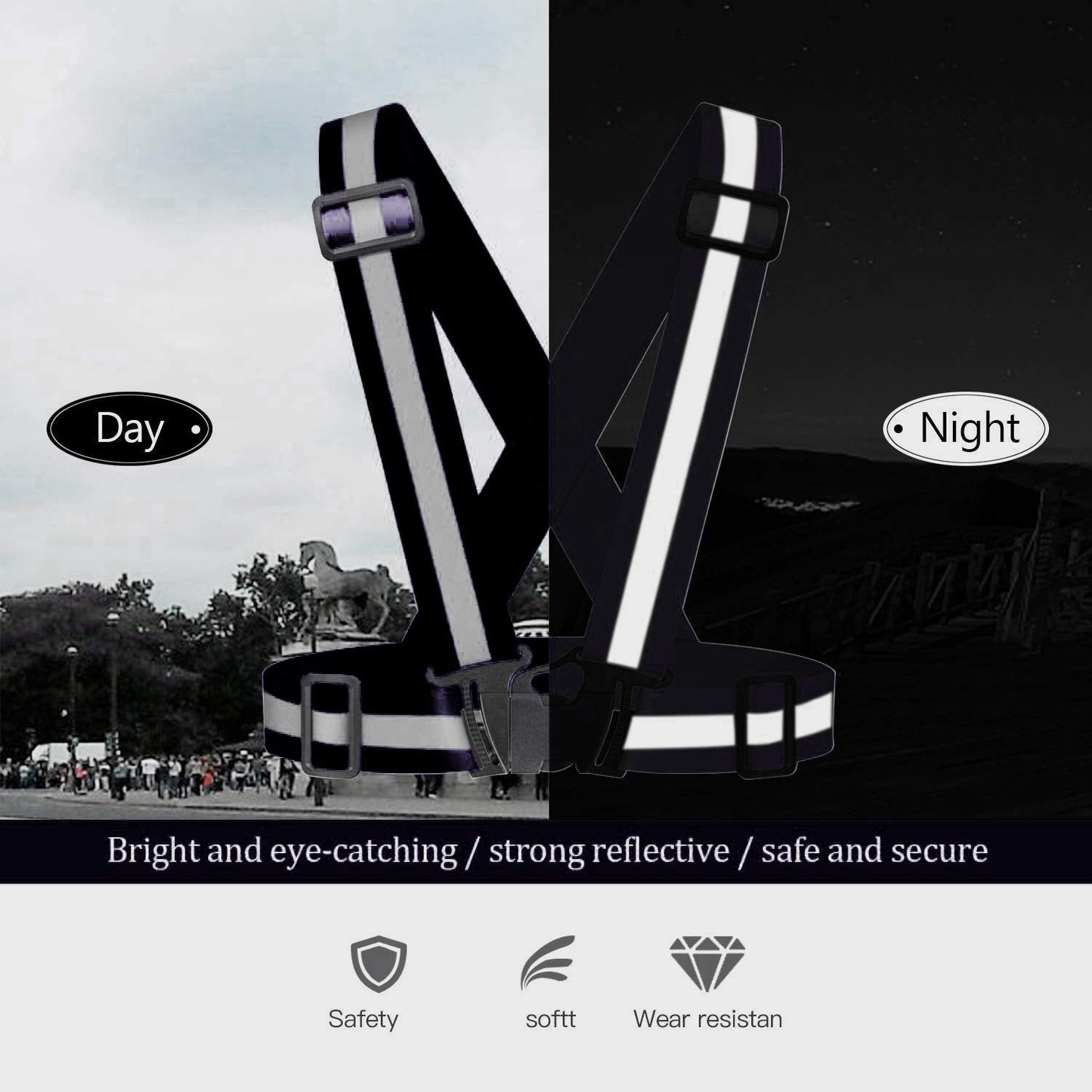 Awnuuw Reflective Vest Running Gear 3Pack, Adjustable Safety Vests High Visible Reflective Belt Straps for Night Running, Outdoor Cycling, Motorcycle, Dog Walking (Green,Black,Orange)