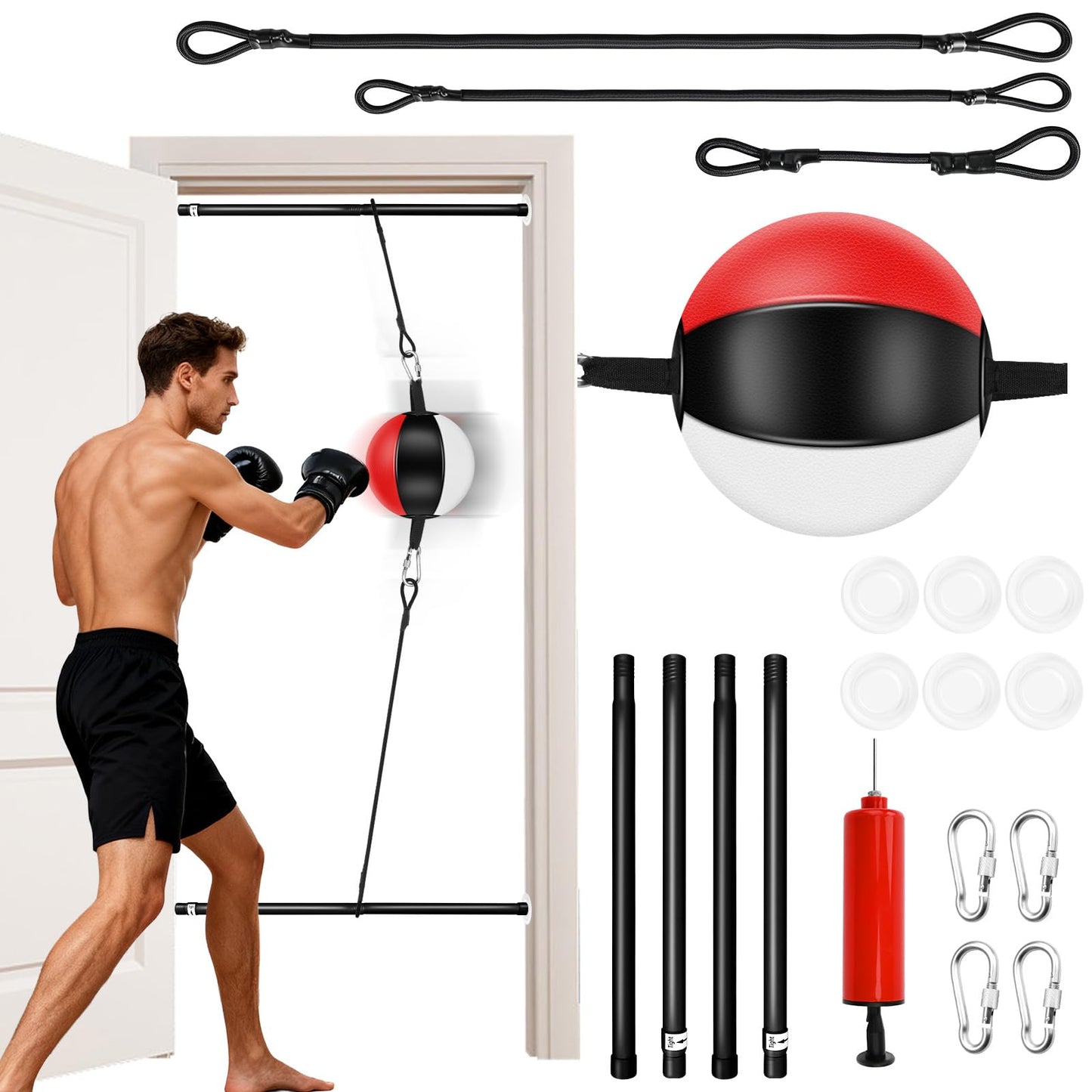 Doorway Punching Bag Double End Bag for Boxing, No Wall Installation Boxing Reflex Training Set with Bungee Cords, Double End Punching Ball Speed Bags Striking Equipment for Home & Gym