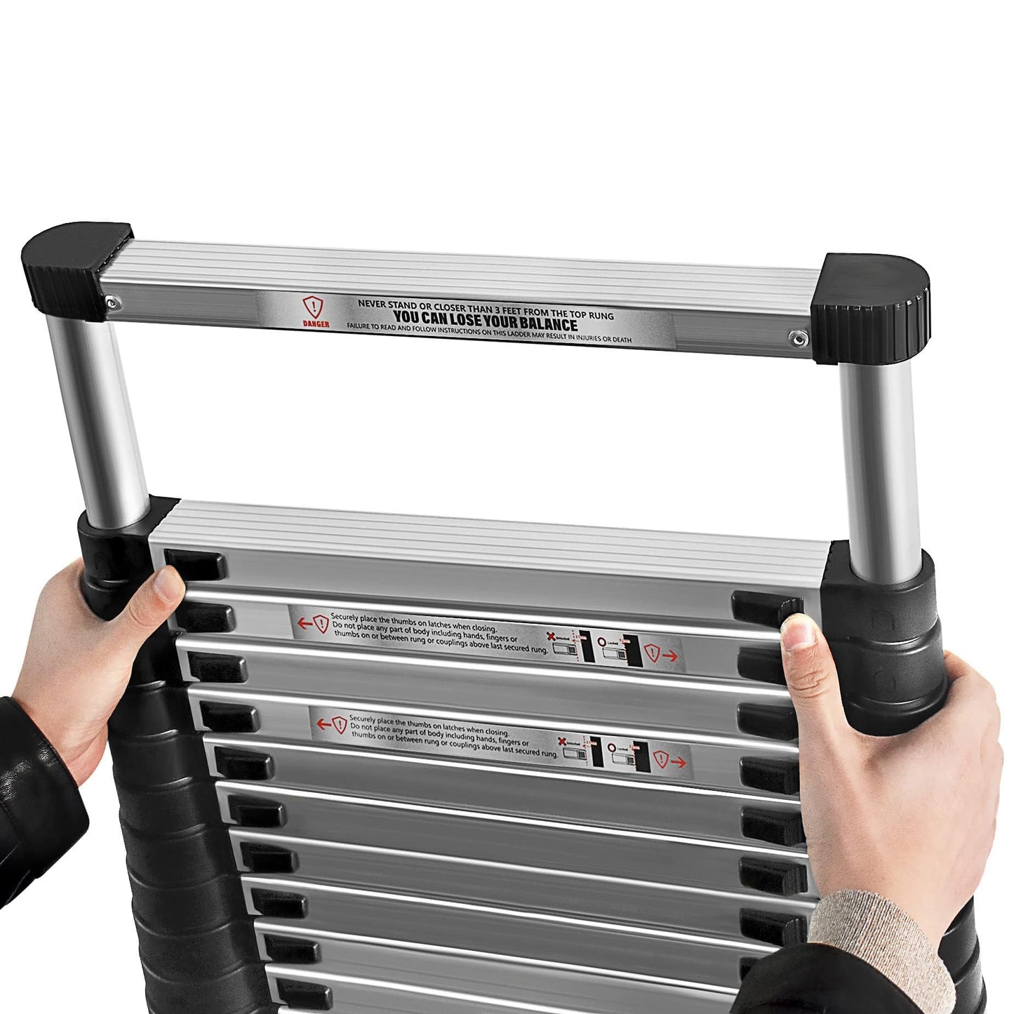 HOSTIC 14.5 FT Telescoping Ladder 330 lbs Capacity Heavy Duty Aluminum Extendable Ladder Collapsible Locking Mechanism for Attic Household Use Outdoor Work