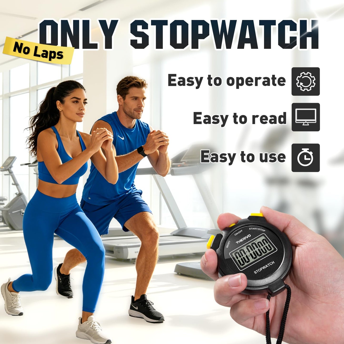 Therivo 2 Pack Digital Simple Silent Stopwatch Timer: Basic Stopwatch Only (No Laps), Easy to Use, Read, and Carry with Intuitive Buttons — On/Off, Large Display, Ideal for Kids, Sports, Coaches