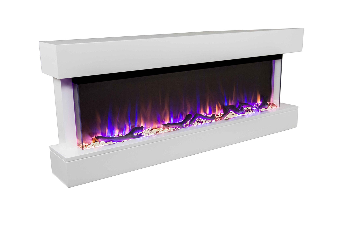 Touchstone Chesmont Smart Electric Fireplace- Wall Hanging Fireplace with 50" Wide White Floating Mantle- Alexa/WiFi Enabled-10 Color-1,500W Heater- Crystals & Driftwood-Model 80033