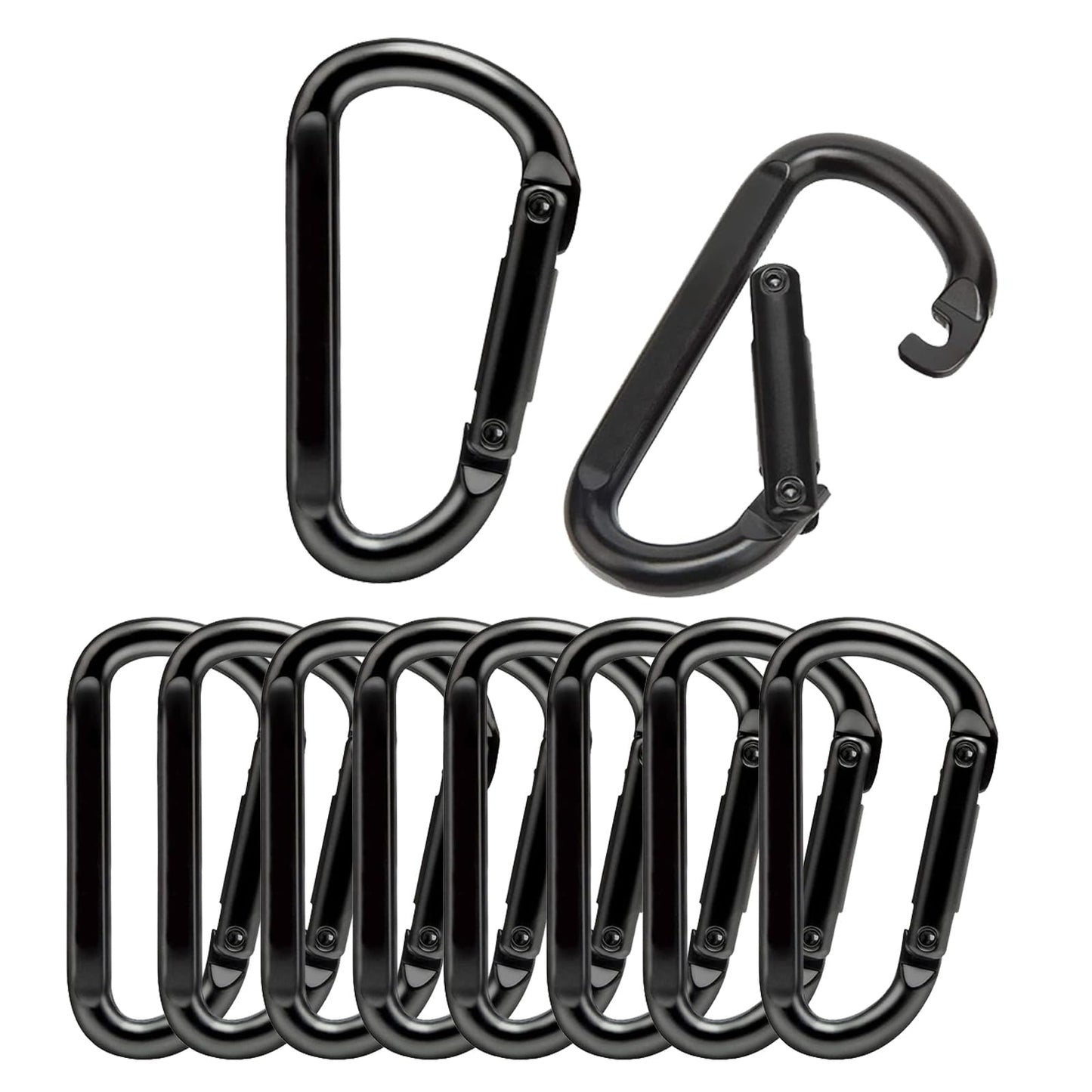 10 Pcs Heavy-Duty Carabiner, D-Shaped Spring Hook, Suitable for Camping, hammocks, Hiking, Keychains, Dog leashes, and Small Hooks for Key Rings