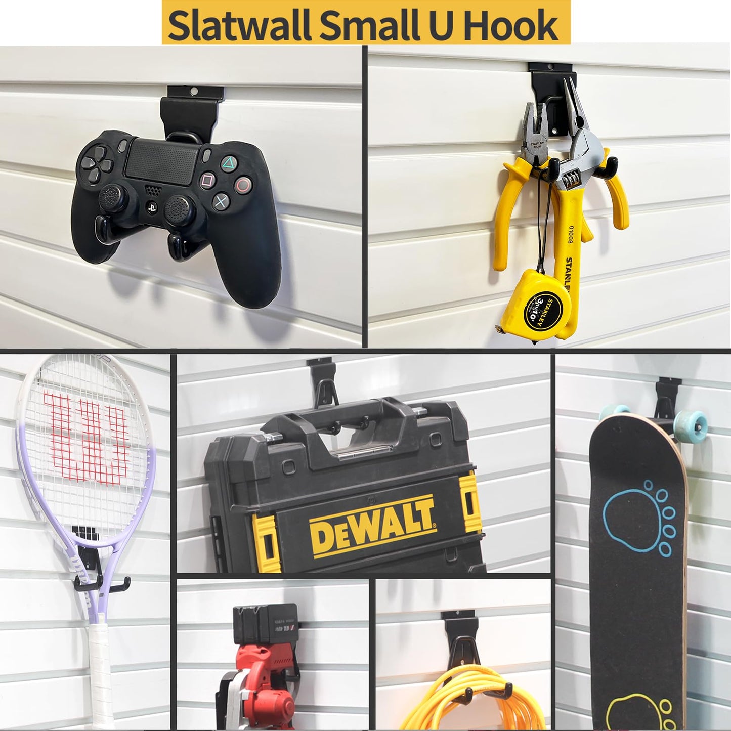 ATOOLA Slatwall Hooks 14 Pack, Heavy Duty Garage Wall Organizer, Multi-Size Hanging Hooks Compatible with Proslat, StoreWALL and HandiWall