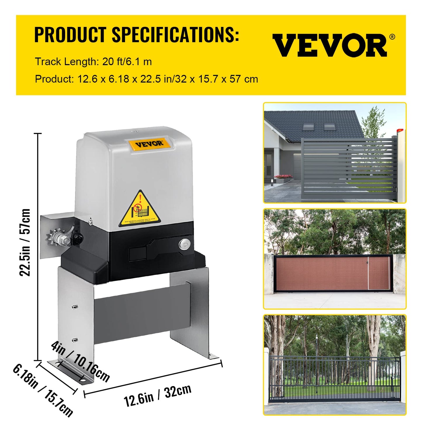 Vevor Automatic Sliding Gate Opener 1400LBS with 2 Remote Controls, Gate Operator Hardware Kit for Security, Move Speed 43ft Per Min, Electric Rolling Driveway Slide Gate Motor