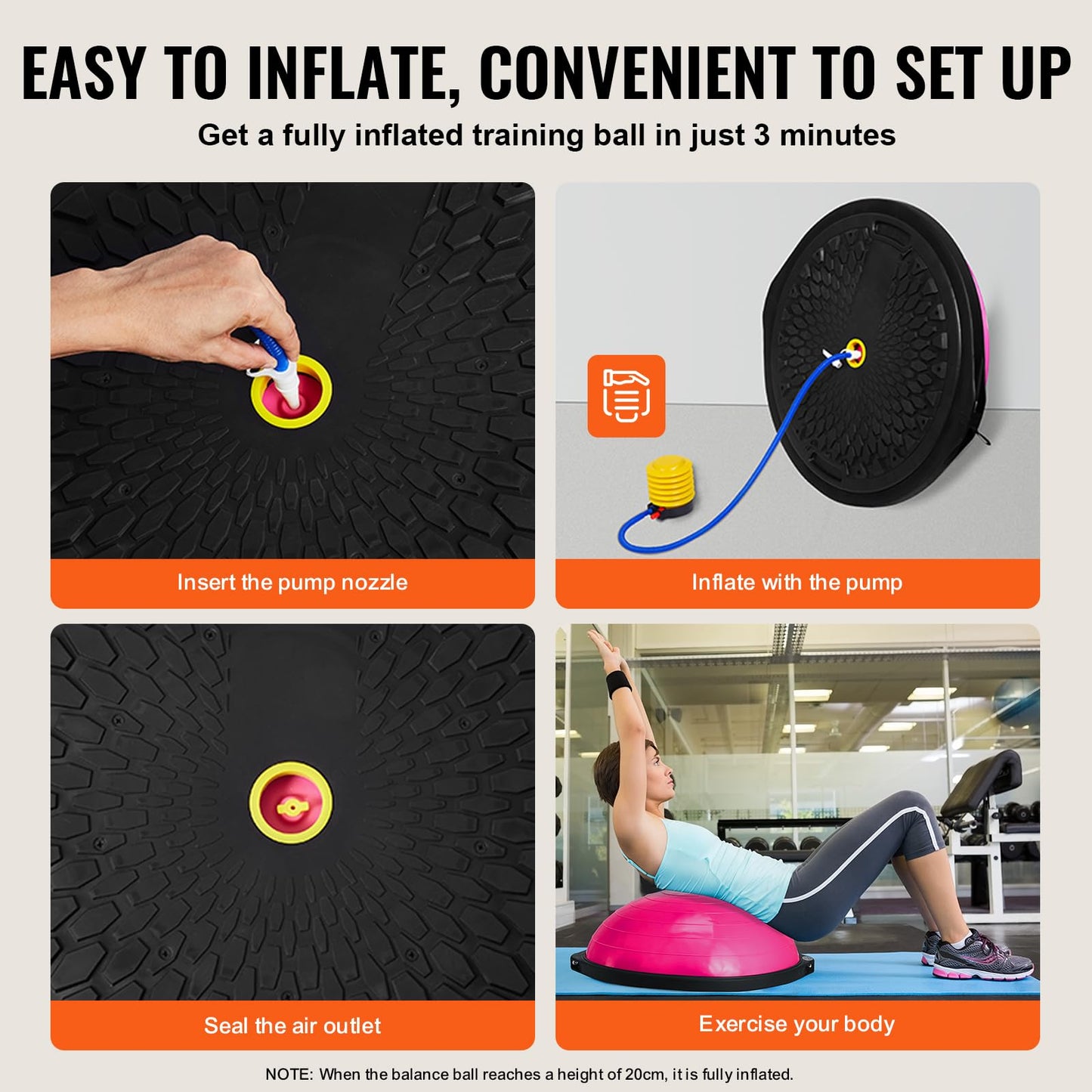 VEVOR 26-inch Half Exercise Ball Trainer, 1500 lbs Capacity Balance Ball, Includes Resistance Bands and Pump, Ideal for Full Body Workouts, Yoga, and Strength Training at Home Gym, Pink