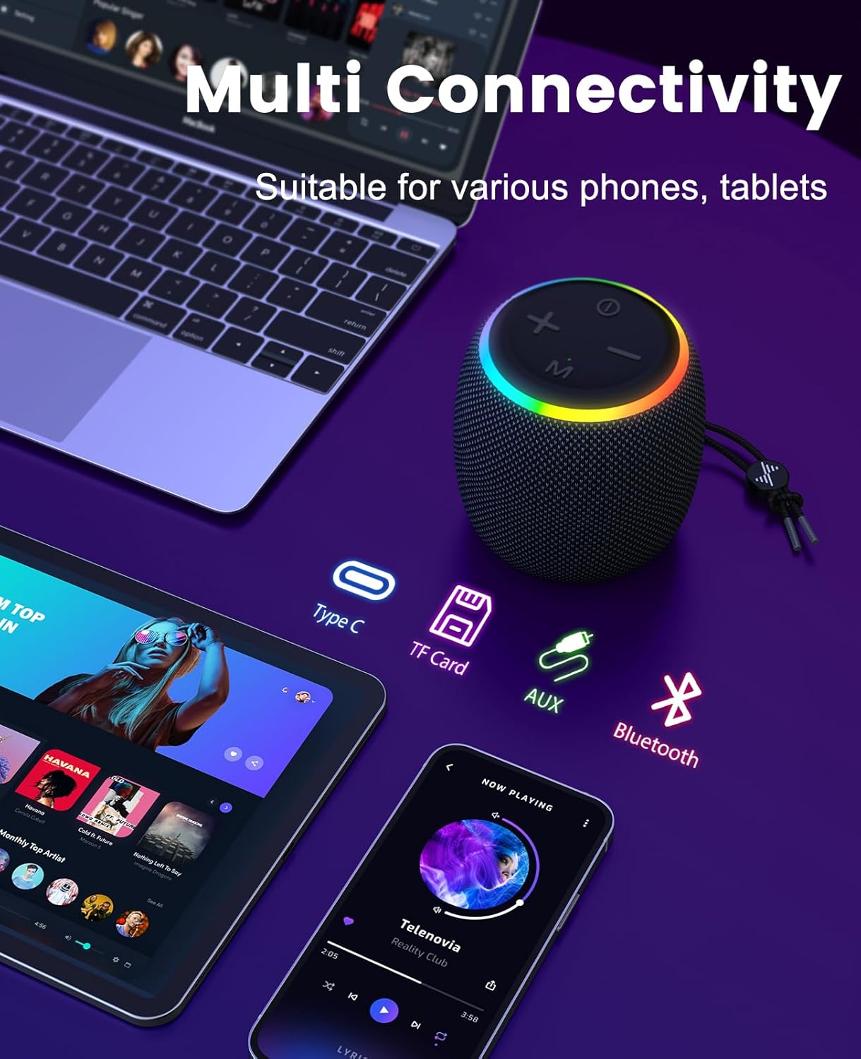 LENRUE Bluetooth Speaker, Wireless Speaker with Dynamic Light Show, Crisp Sound, TWS, Portable Speaker for Phones