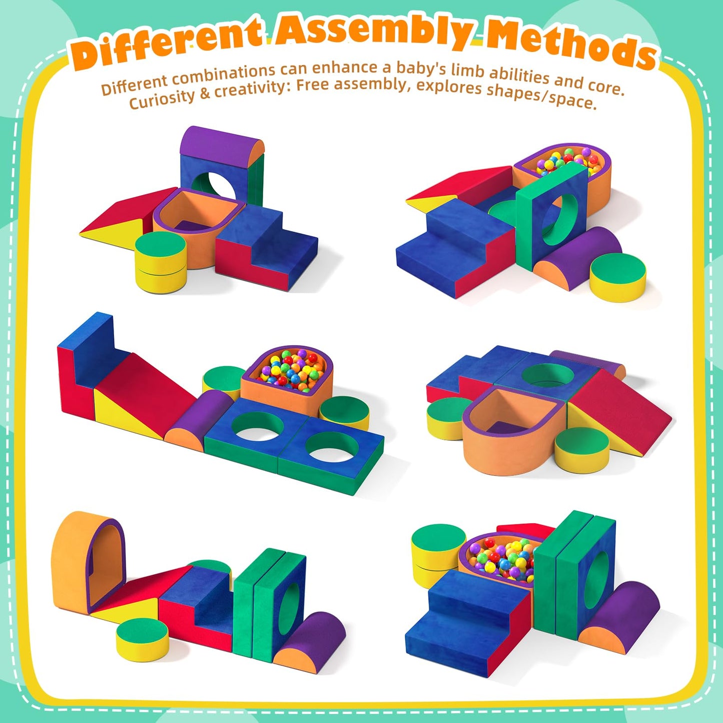 JUOIFIP 6 Pieces Toddler Climbing Toys Indoor, Crystal Velvet Foam Climbing Blocks for Toddlers 1-3, Baby Climbing Toys Soft Play Set for Climbing Sliding and Crawling (Balls not Included)