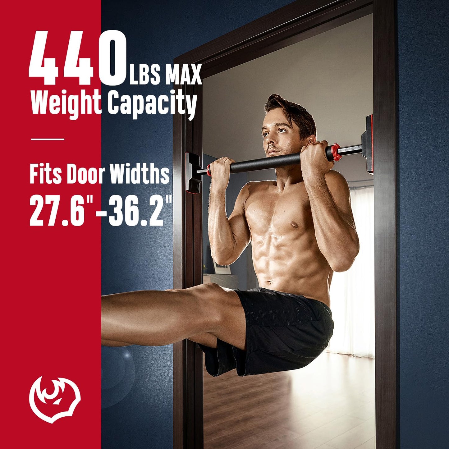 FitBeast Pull Up Bar for Doorway, Strength Training Pullup Bar with No Screws, Chin Up Bar with Adjustable Width Locking Mechanism, Doorway Pull Up Bar Max Load 440lbs for Home Gym