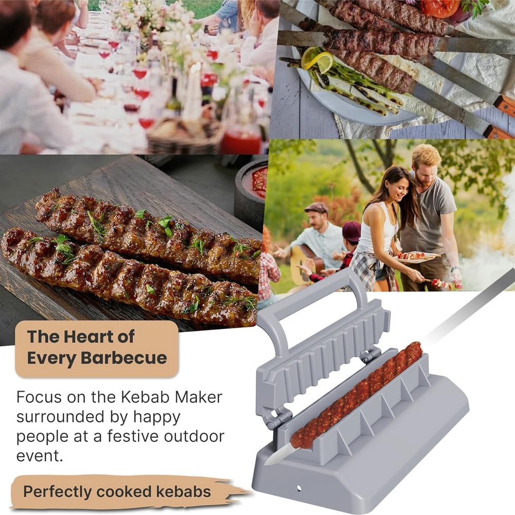 PEOUWNES Large Kebab Maker Press, Gray Plastic Kabab, Manual Kabob Mould, Kabob Maker Barbecue Skewers Form Your Kofta Kebab Like a Traditional Chef Handmade Kebab