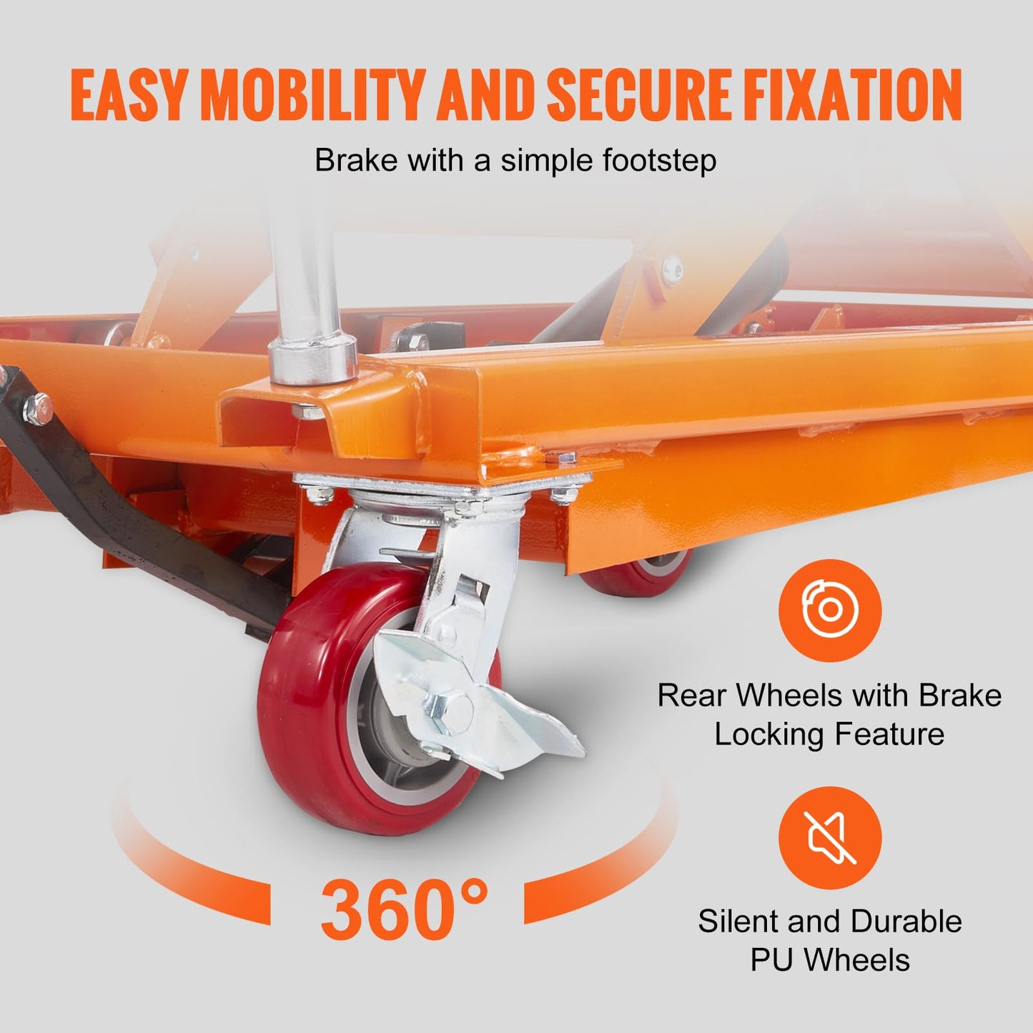 VEVOR TFD35 Hydraulic Lift Table Cart, 770lbs Capacity 59" with 4 Wheels and Non-Slip Pad, for Material Handling and Transportation, Orange