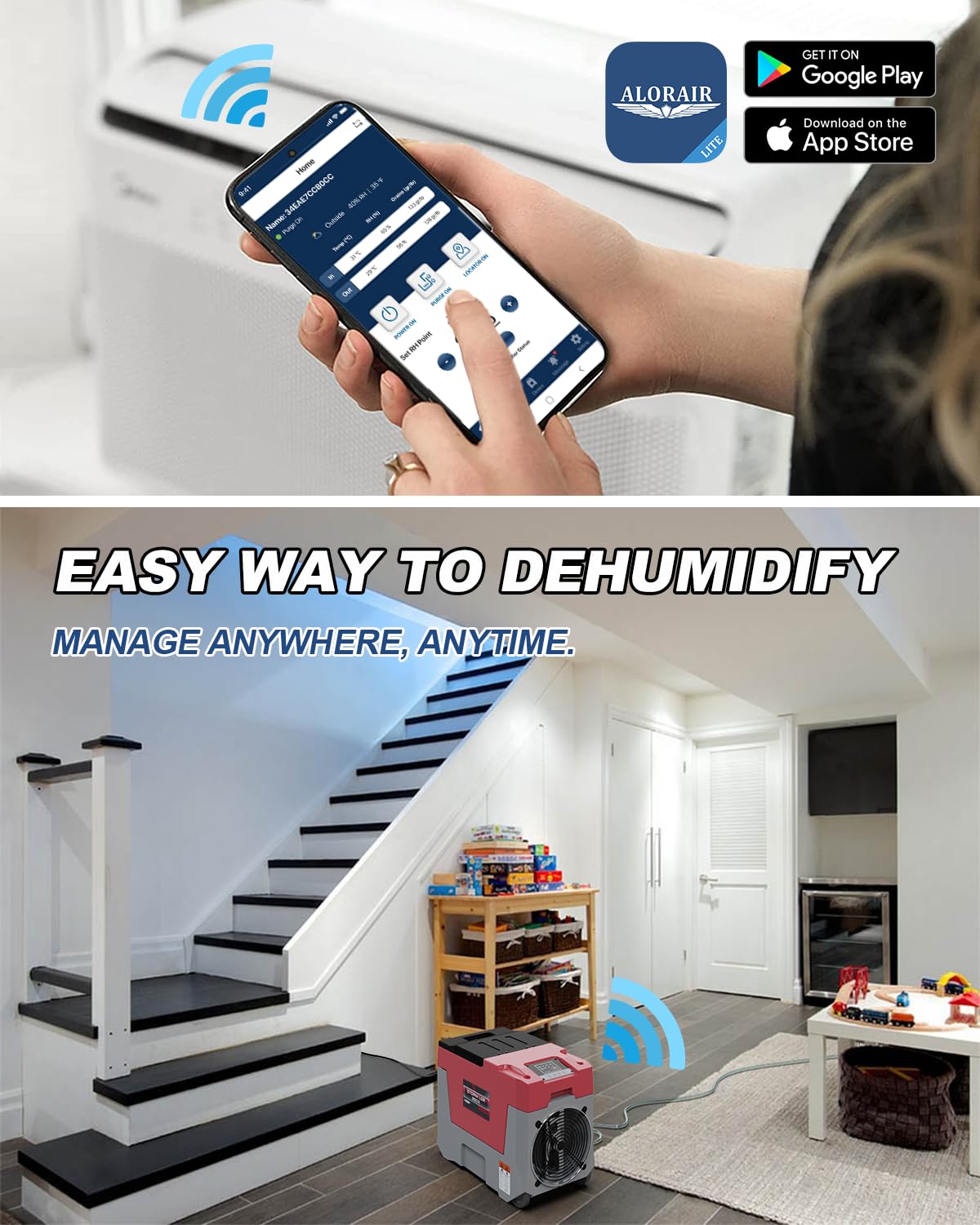 ALORAIR 180 PPD Commercial Dehumidifier Smart APP Control, 28 Gallons Industrial Dehumidifier for Home, Basements, Garages, Crawl Space, Water Damage Restoration, Storm LGR 850X