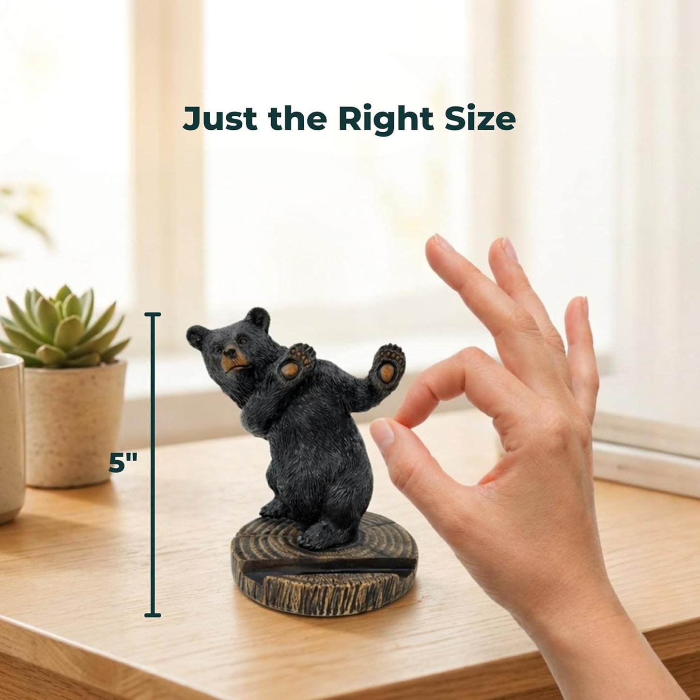5" The Bridge Collection Black Bear Cellphone Stand - Black Bear Decor for Cabin, Mountain, Camping Decor for Home