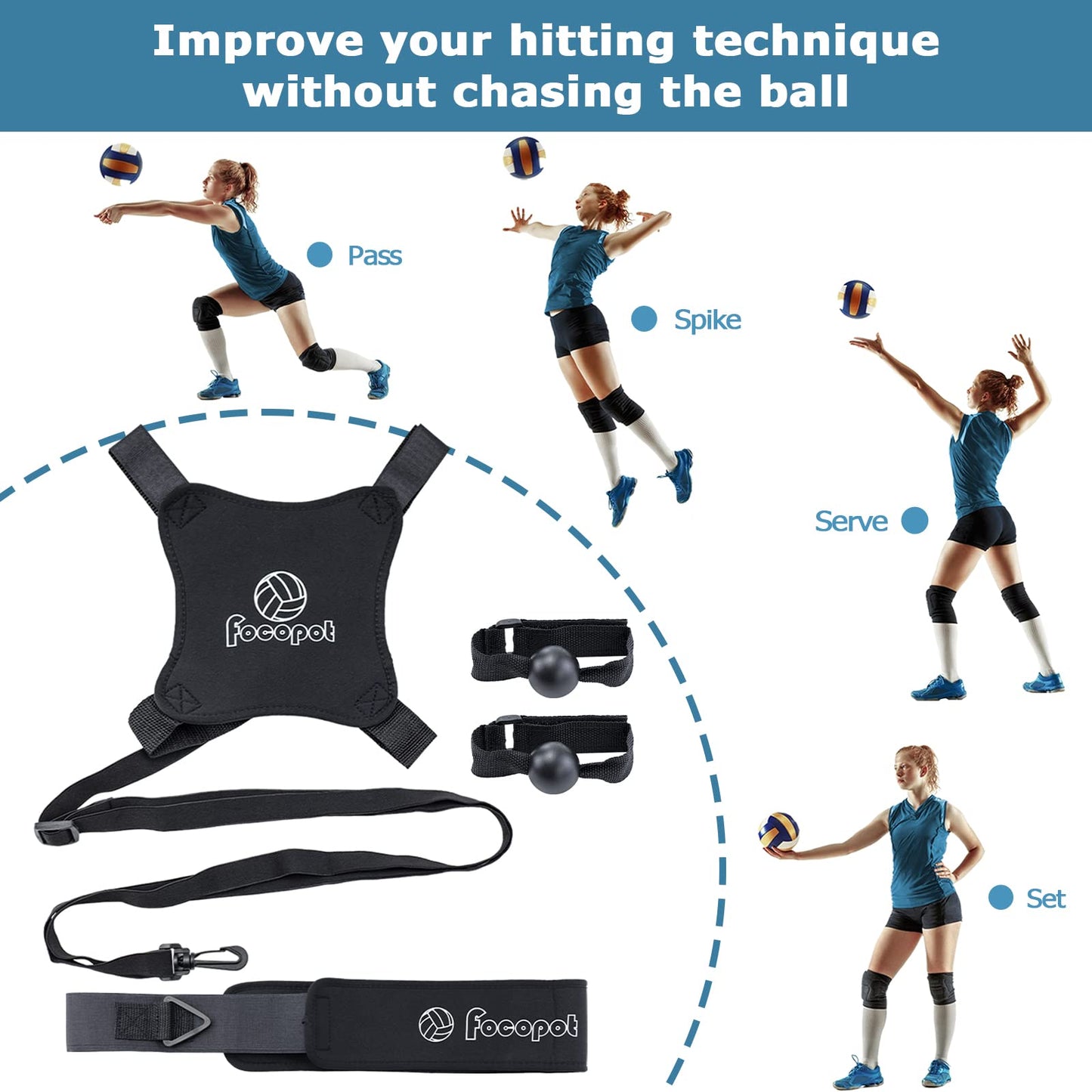 focopot Volleyball Training Equipment Aid,Solo Volleyball Trainer to Practice Serve, Spike, Set and Pass,Perfect Volleyball Trainer Gift for Beginners & Pro