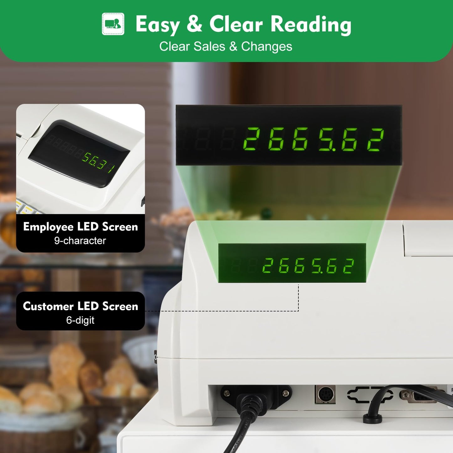 Ageanbri Cash Management System Electronic POS System Commercial Cash Register with Flat Keyboard&Thermal Printer,Multifunctional Cash Register 47 Keys LED for Retail/Restaurant (White)