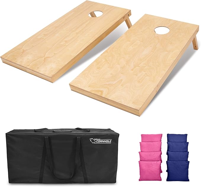 GoSports Regulation Size Wooden Cornhole Set with Natural Wood Finish - Includes Carrying Case