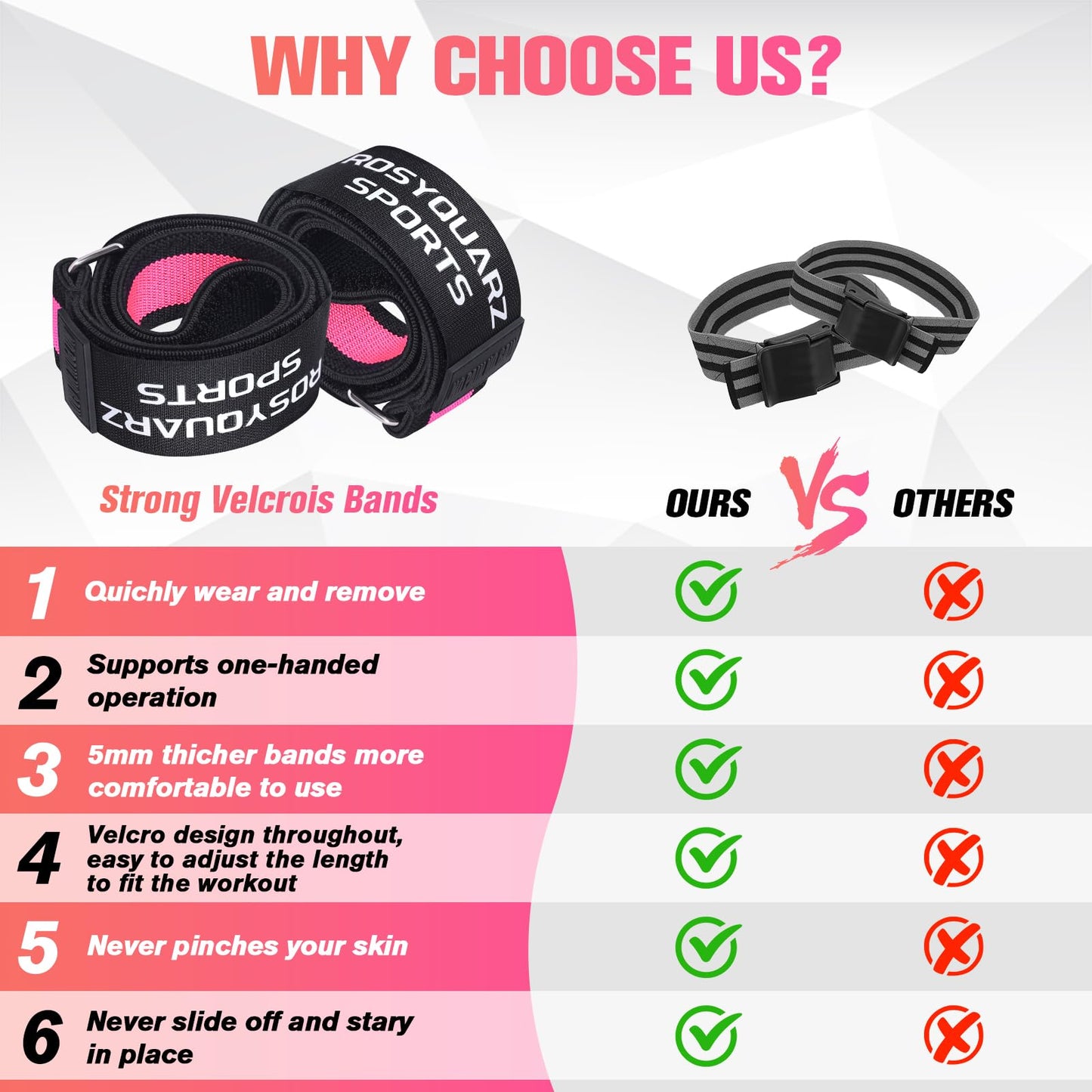 ROSYQUARZ BFR Booty Bands for Women Glutes, Blood Flow Restriction Bands Plan for Legs & Hip Building, Adjustable Velcro Occlusion Bands Workouts, Best Fabric Bands for Squat Butt & Thigh -Pink 2PC