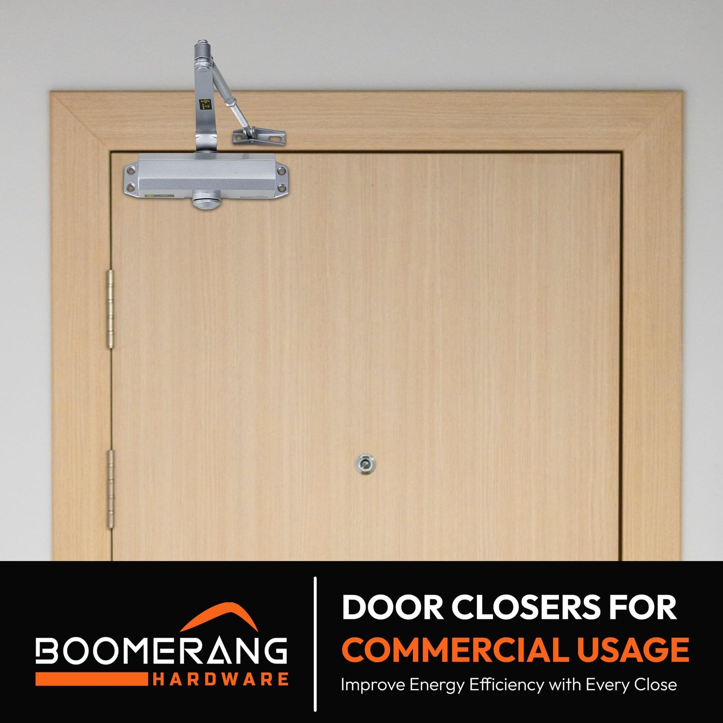 Boomerang D503 Light/Medium-Duty Designer Auto Commercial Door Closer, Multiple Mount Options, Door Closer for Light/Medium Traffic Areas, UL 3 Hour Fire Rated, Aluminum/Silver (US26D)