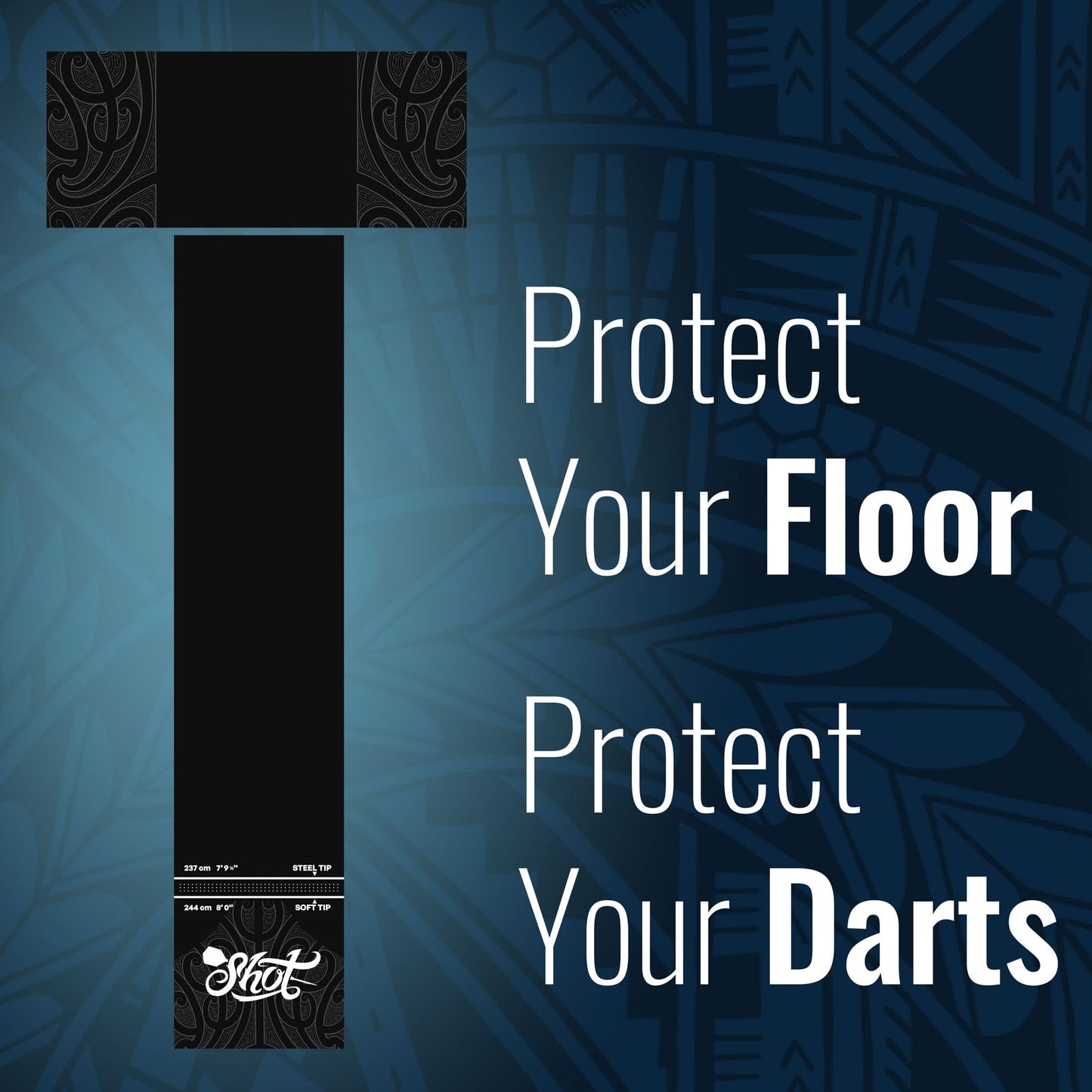 Shot! - T-Shape Rubber Darts Mat - Enhanced Floor Protection from Bounce-Outs - Heavy-Duty Rubber - Easy Set Up & Roll Up - Dart Board Floor Protector - Black