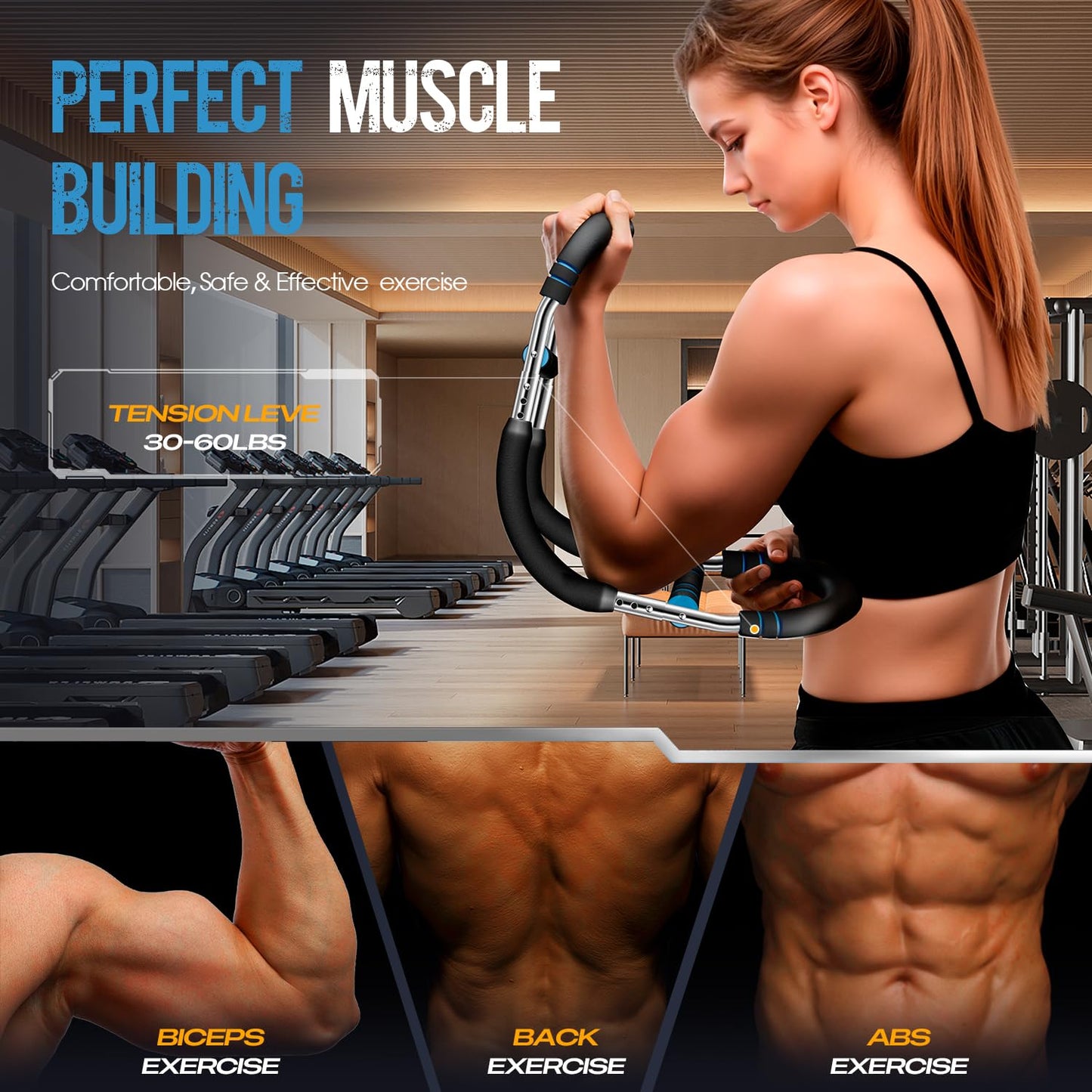 Twister Arm Trainer, Adjustable Twister Arm (30-60 lbs) Chest & Arm Workout Equipment for Men & Women, Ergonomic Detachable Arm Trainer Home Gym Strength Trainer with Anti-Slip Handles & Carry Bag