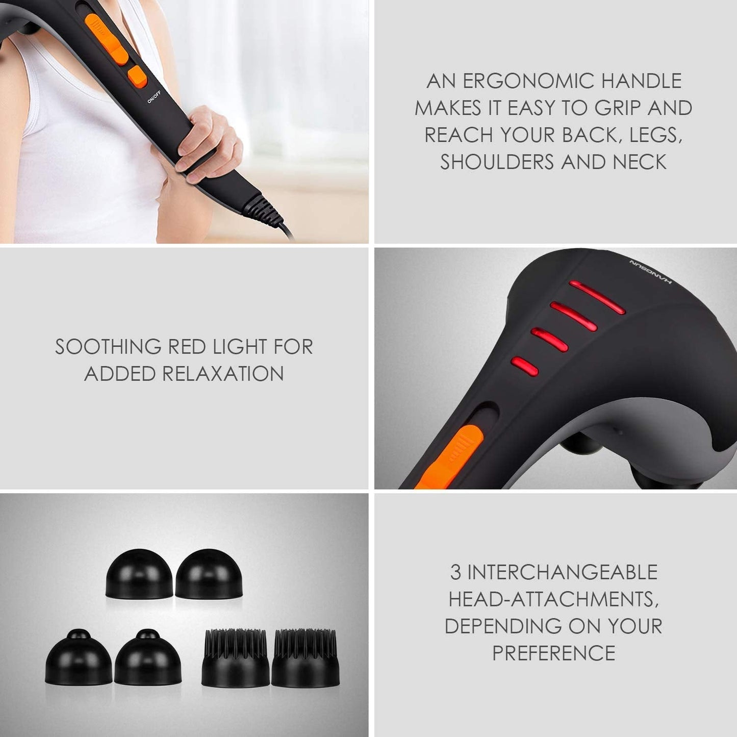 HANGSUN Handheld Neck Back Massager for Pain Relief Deep Tissue, Double Head Full Body Percussion Massage MG400 for Shoulder, Leg, Foot, Muscles