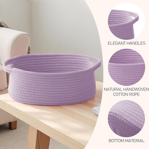JMvicyroam Woven Storage Baskets - Small Rope Bins with Handles for Organizing Shelves & Closets | Purple, 3-Pack