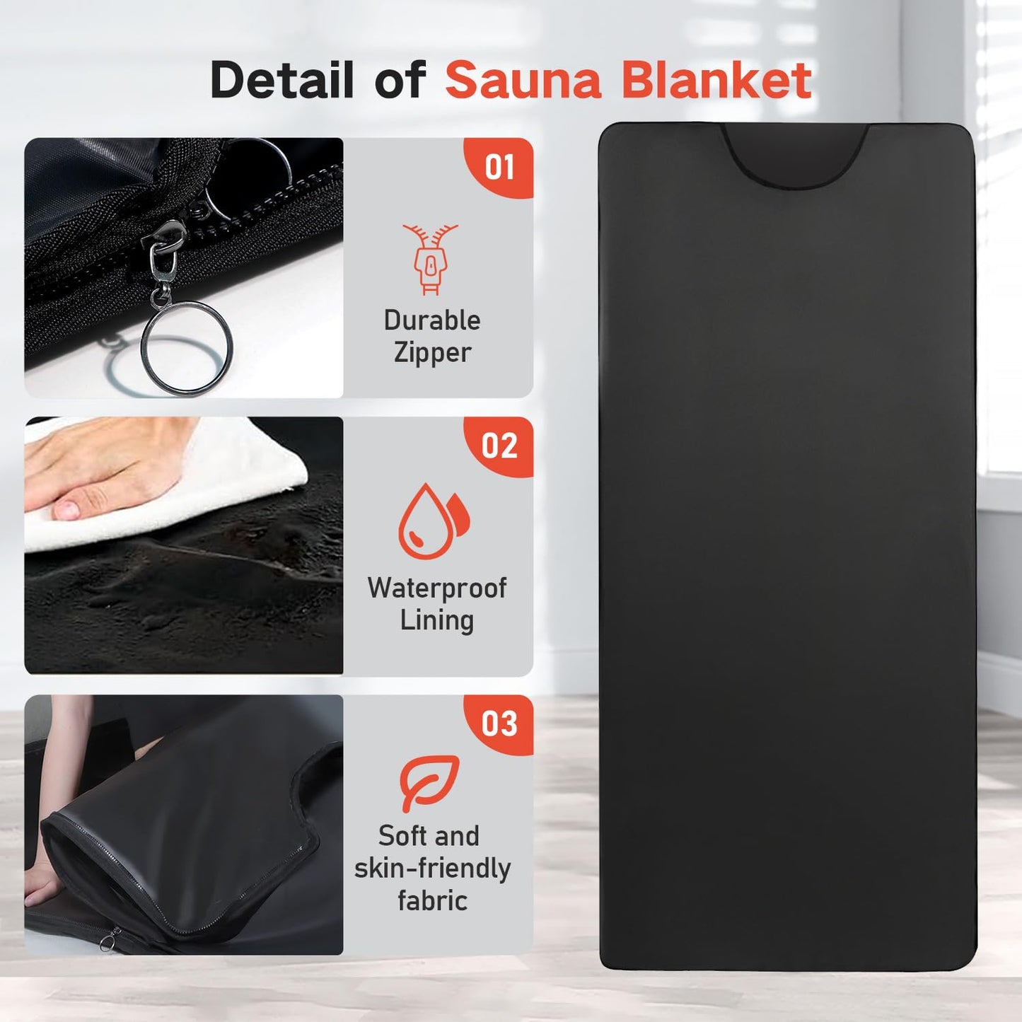 RRGFB Infrared Sauna Blanket for Home, Low EMF Carbon Crystal Heating, Portable Dry Sauna Bag for Relaxation, Detoxification, 5.9ft×2.6ft, Sleeveless-Black