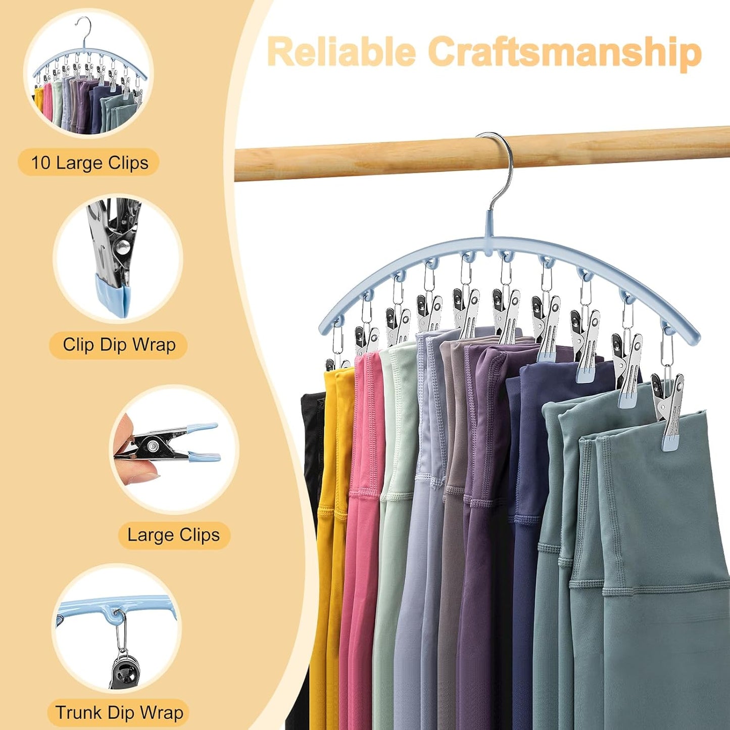 Volnamal Legging Organizer - Metal Yoga Pants Hanger with 10 Clips for Space-Saving Storage | Blue