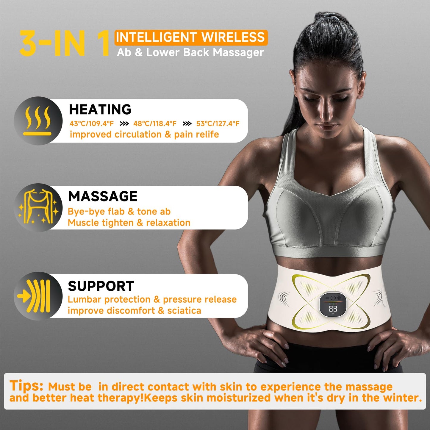Abs Sculptor, Ab Toning Belt with Heat for Stomach Cellulite Removal Belly Fat Burning, ab Toner Machine for Belly Exercise Smooth & Firming, Lower Back Massager for Women Men Pain Relief Unisex Gifts