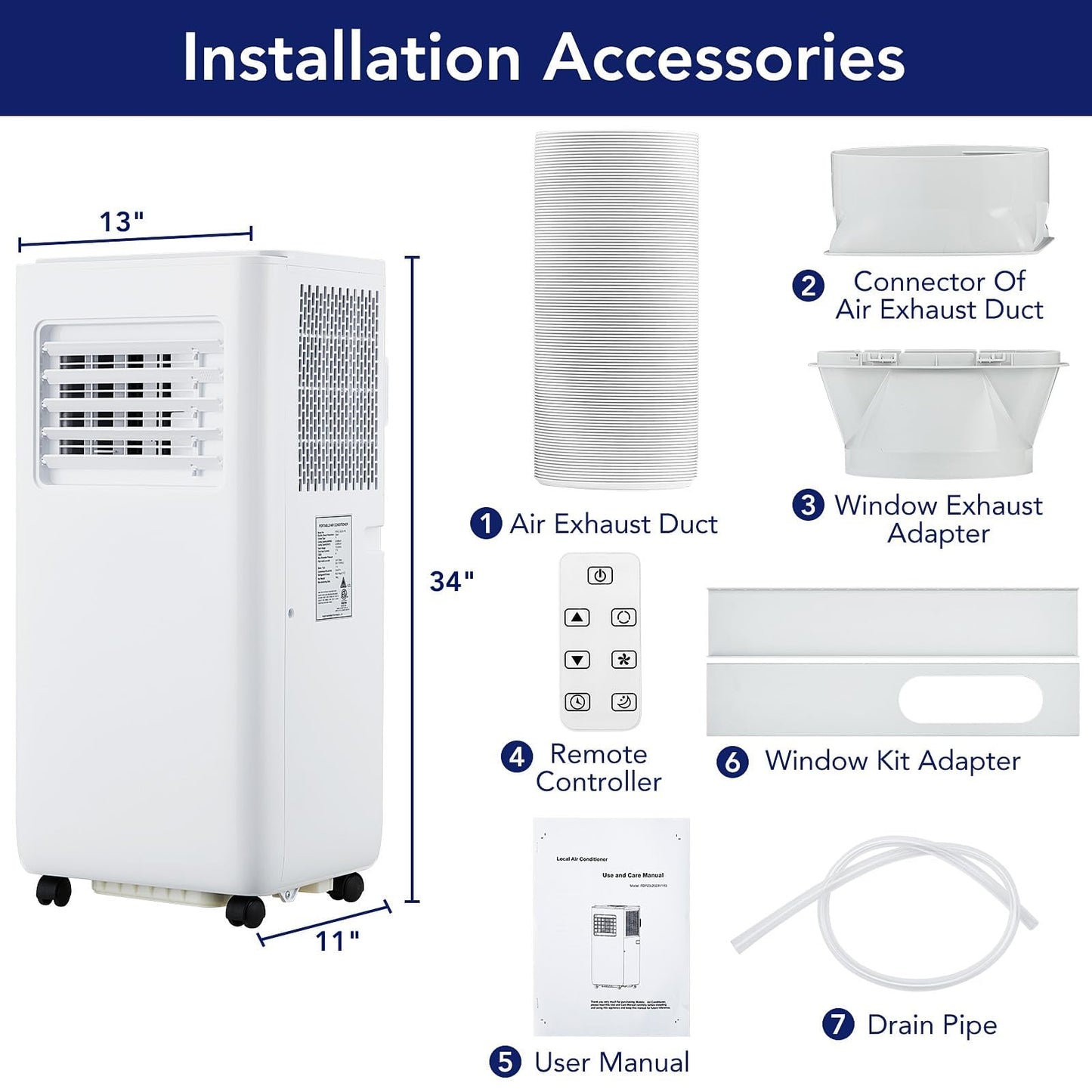 10,000 BTU Portable Air Conditioner – 3-in-1 AC with Dehumidifier & Fan, Quiet Operation, Energy Efficient, Remote Control, Sleep & Timer Modes, Cools up to 450 Sq.Ft, Home, Office, RV, White