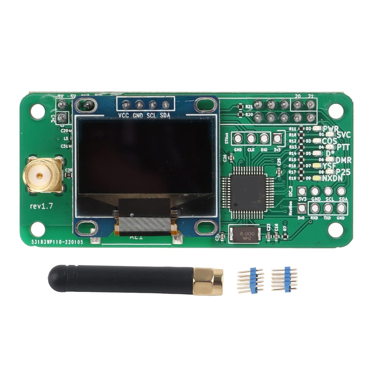 Gemer MMDVM Hotspot Module, Preloaded Firmware LED Display Hotspot Board SMA Connector for ARM Processor with Pin