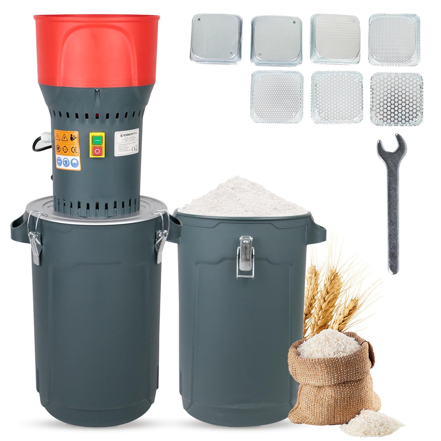 DETODDA 6.6 Gallons Corn Grinder Mill, Dry Grain Mill Grinders Electric, Farm Home Wheat Grinder for Spice Rice Feed Flour Cereals, 7 Sizes Sieves (25L)