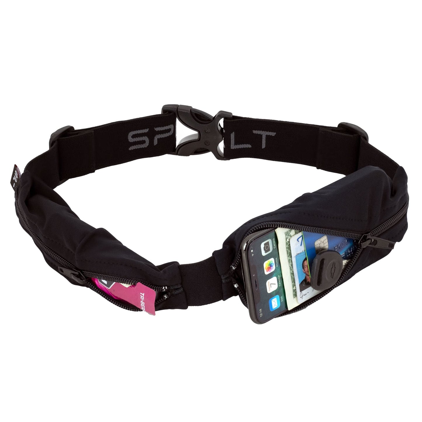 SPIbelt Dual Pocket Pro Running Belt for Men Women, Expandable Pockets, Adjustable Waist, No Bounce, Black with Black Zipper
