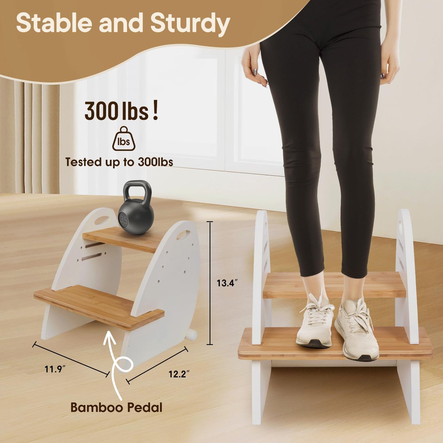 TIKSPCAE Wooden 2 Step Stool for Kids,Toddler Adjustable Triple Height Step Stool,Bamboo Bird-Shaped Design,300lbs Capacity,Ideal for Bathroom,Kitchen,Bedroom