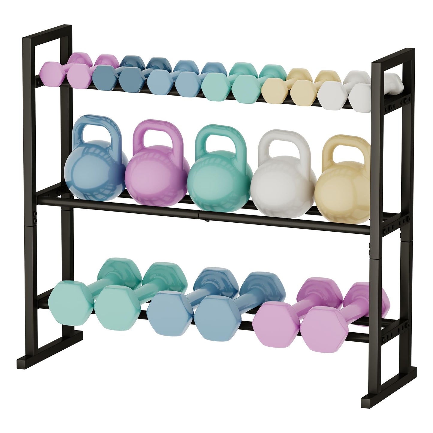 3-Tier Adjustable Dumbbell Storage Rack, Weight Rack Stand, Extended Base Weight Storage for Home Gym – Holds Up to 450 lb, Space-Saving Fitness Equipment Organizer