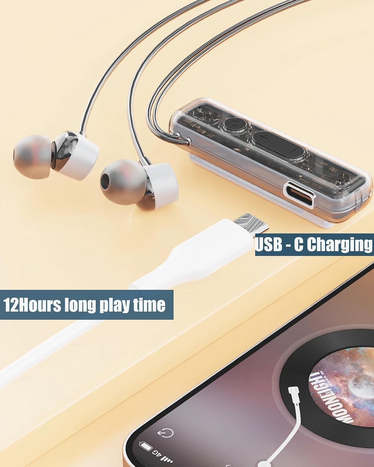 ZXQ Lapel-Clip Neckband Bluetooth Earbuds with Microphone,Magnetic Clip in-Ear Wireless Headphone Earphone