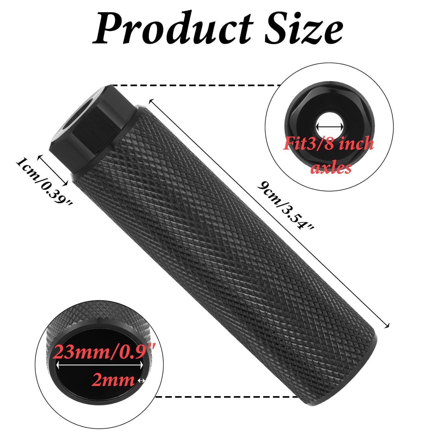 Zelphvt 2 PCS Black Bike Foot Pegs, 3/8 inch Aluminum Alloy Anti-Skid Bicycle Pegs Stunt Peg Mountain Bike Cycling Rear Stunt Peg for 3/8 inch Axles