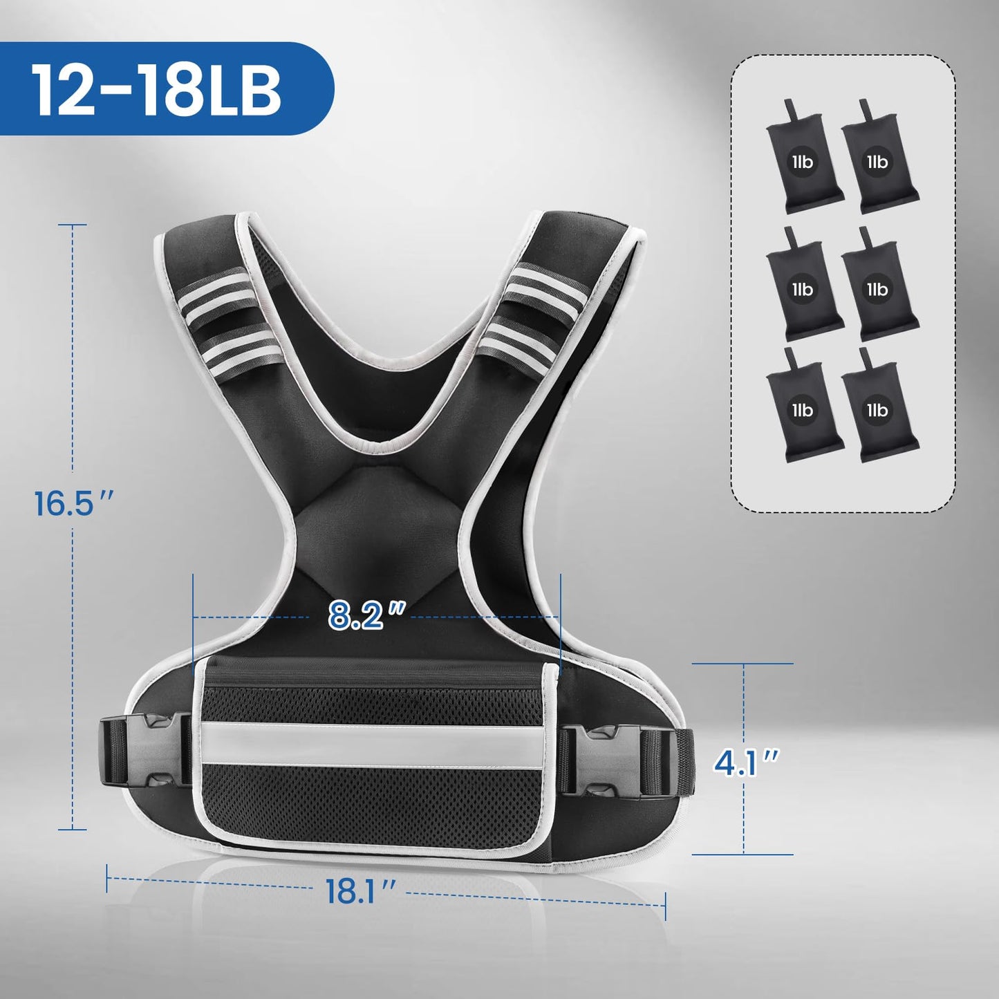 Adjustable Weighted Vest Woman 4-10lb/12-18lb/20-32lb Weighted Vest Men with 6 Ironsand Weights, Shoulder Pads and Large Pocket for Walking Running Crossfit Strength Training, 12-18lb