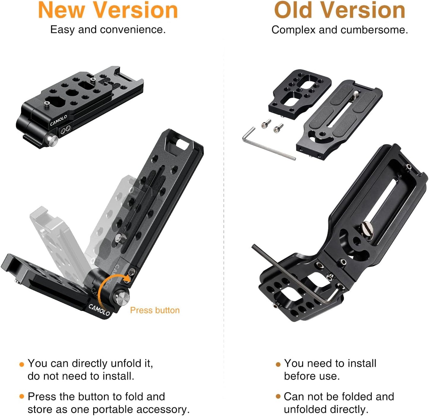 CAMOLO RIG Base,1/4" Foldable DSLR Camera L Bracket,Vertical Horizontal Switching Tripod,Arca-Swiss Srew Hole,Quick