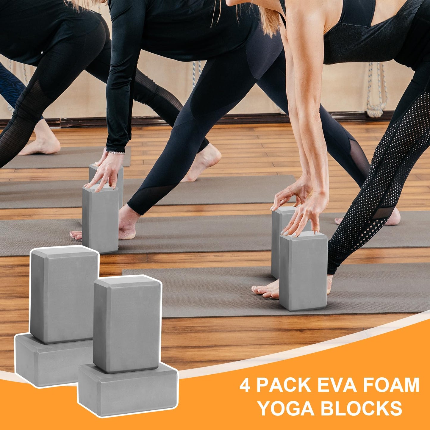 4 Pack Yoga Blocks - Premium EVA Foam Blocks for Pilates Workout, Stretching, Meditation - Yoga Brick for Flexibility, Balance, Spine Strength, Non-slip and Lightweight Exercise Blocks (Gray)