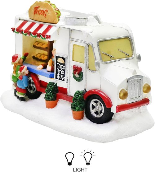 Moments In Time Christmas Village Taco Truck - LED Lighted Food Vendor Scene | Hand-Painted Holiday Décor