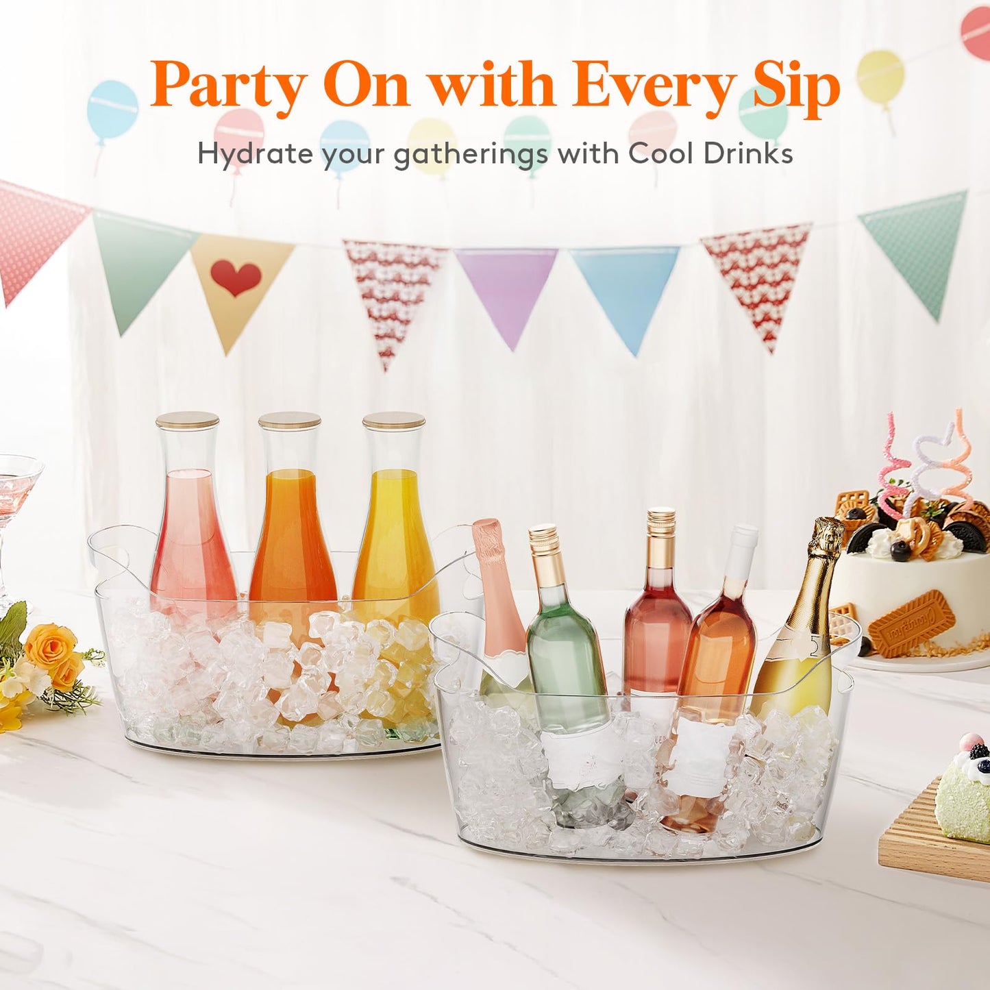 Lifewit 6.5L Ice Bucket for Parties 2 Packs, Portable Drink Bucket for Cocktail Bar, Plastic Champagne Cooler for Beverage/Wine/Beer, Mimosa Bar Supplies Chiller Tub with Scoop 38 x18x20 cm/15x7x8"