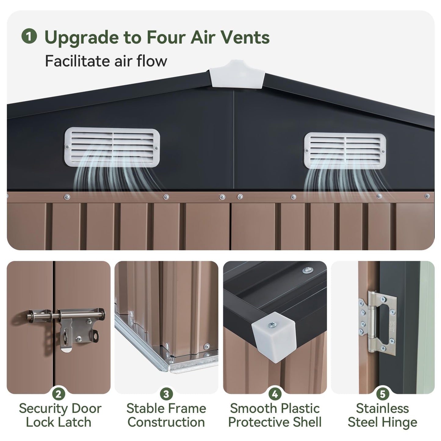Aoxun 10 x 12FT Outdoor Storage Shed with Double Hinged Large Door Utility Garden Shed with Lockable Door & Sloped Roof Metal Sheds Outdoor Storage for Garden, Backyard, Patio and Backyard, Brown