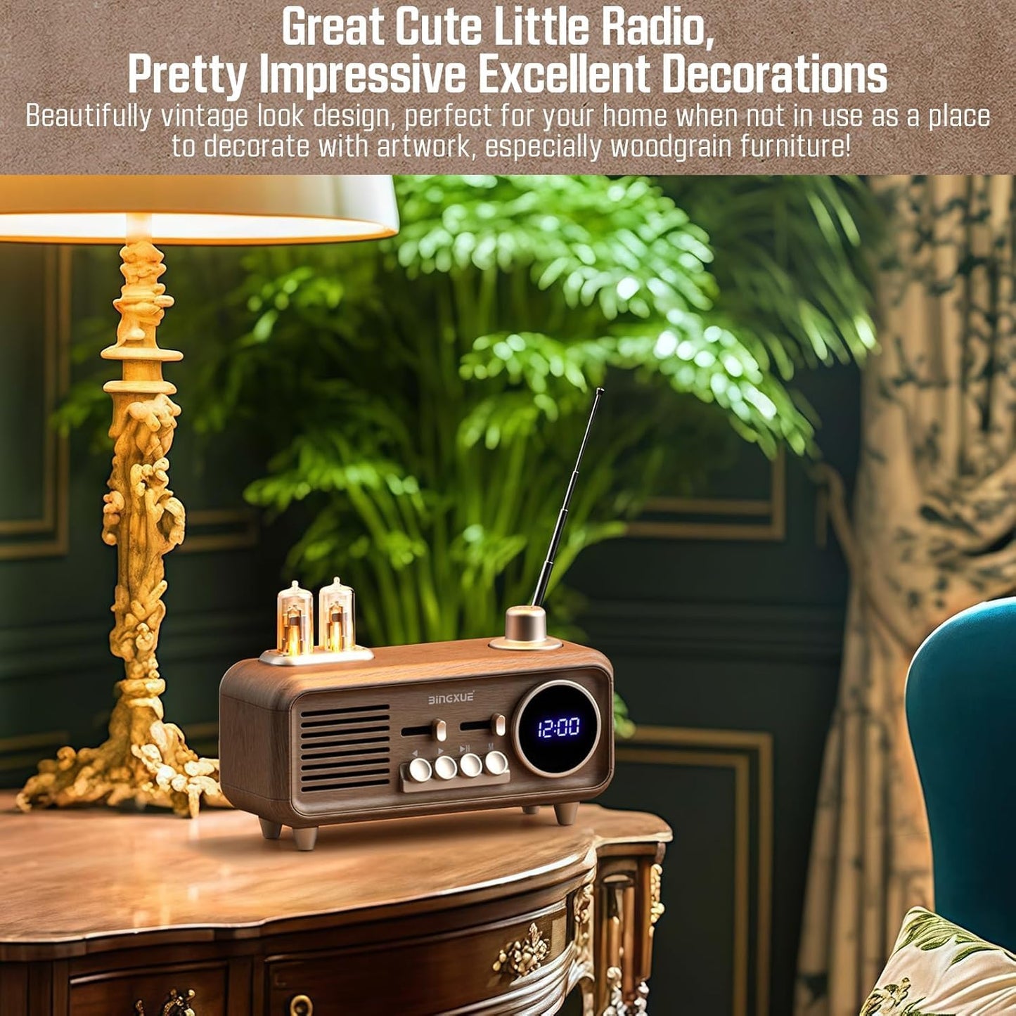 Bingxue Speaker,12/24H Retro Radios FM Portable Bluetooth Small Plug in Vintage Clock Radio with USB/AUX/TF Card