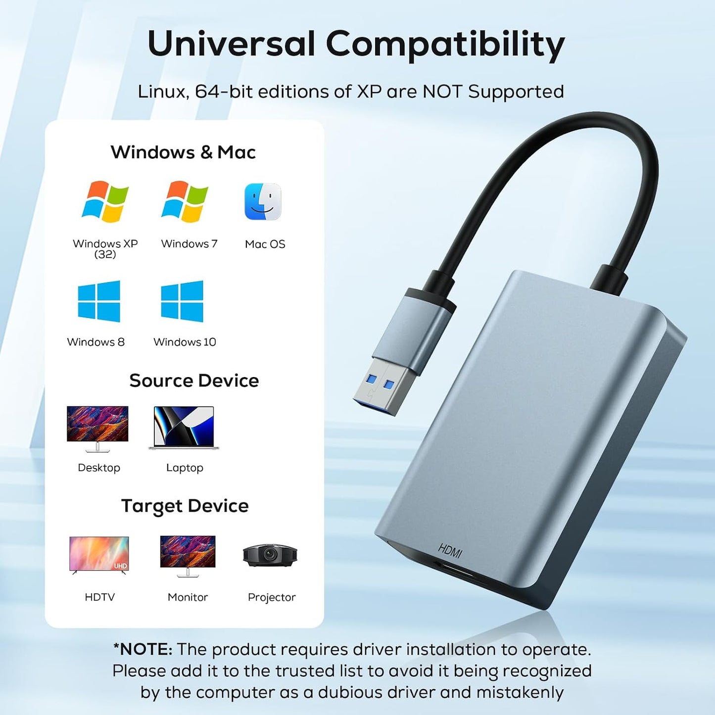 WENTER 3.0 1080P 7/8/8.1/10 Adapter, to Multi-Monitor Converter Audio Video, Display Extender for PC Laptop Desktop